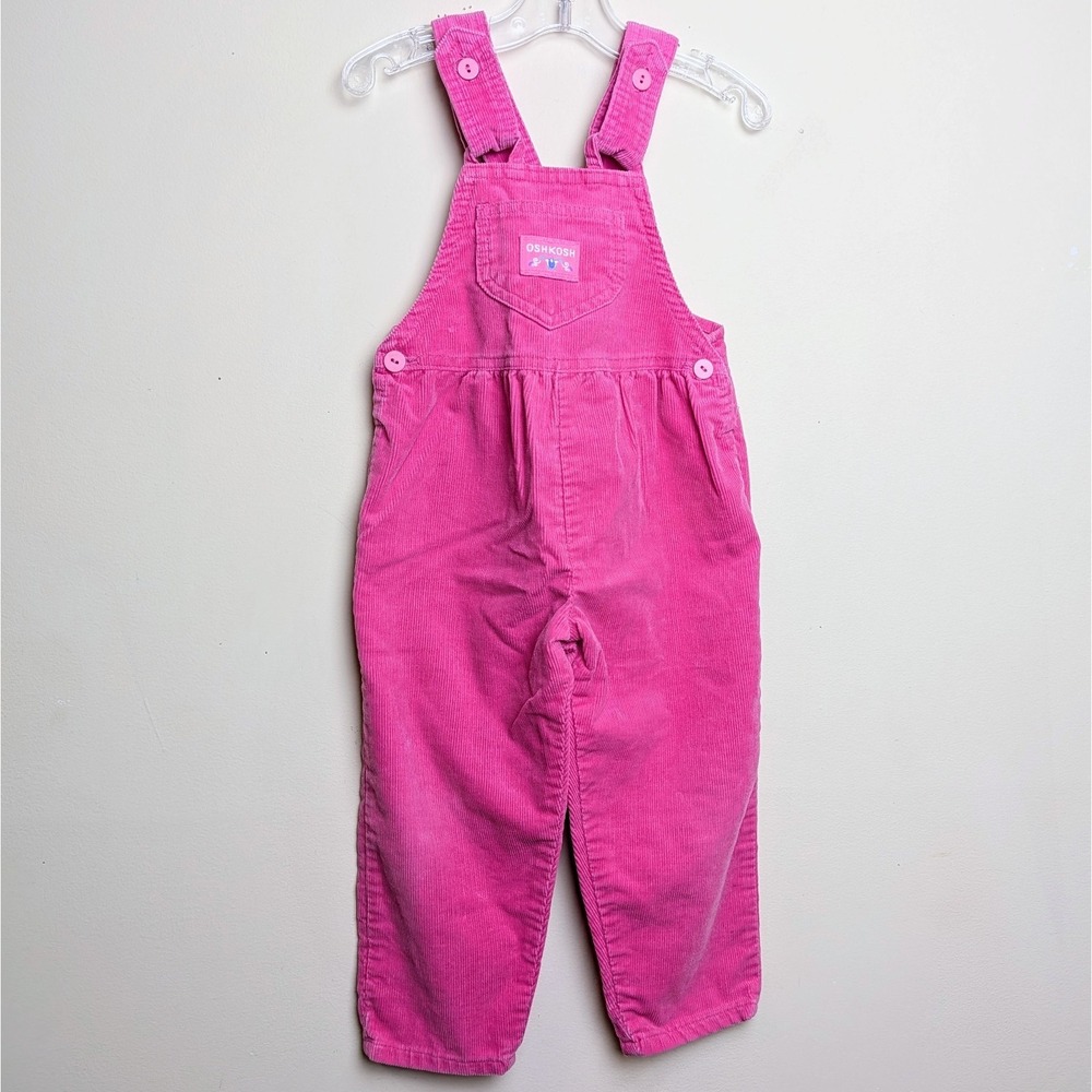 Vintage Oshkosh B'Gosh Pink Floral Corduroy Bib Overalls Size‎ 3T USA Union Made